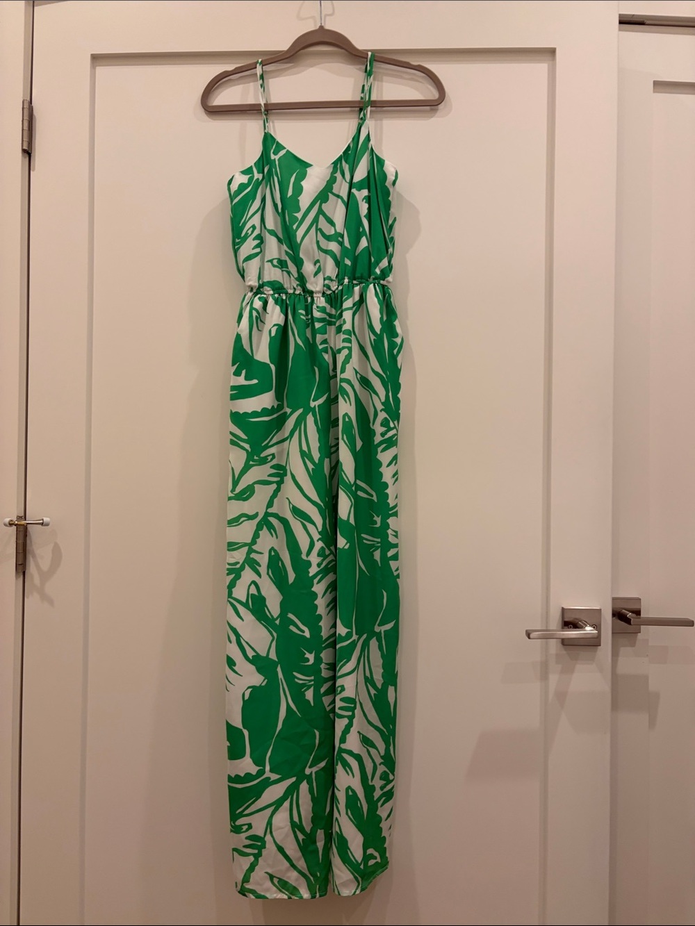 Lilly Pulitzer Green & White Tropical-Print Wide-Leg Jumpsuit XS
